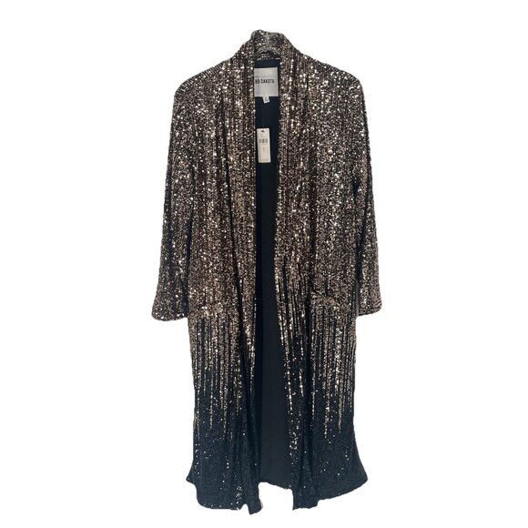 Anthropologie Gold Sequin Long Sleeve Duster Cardigan Holiday NYE Glam Sz S NWT - Picture 1 of 10